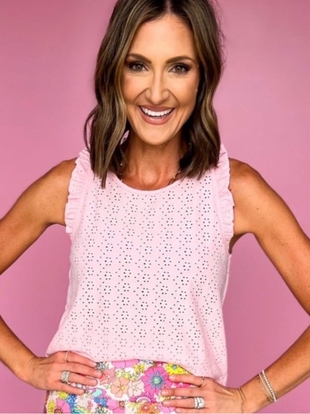SSYS Light Pink Eyelet Ruffle Racerback Active Tank Top